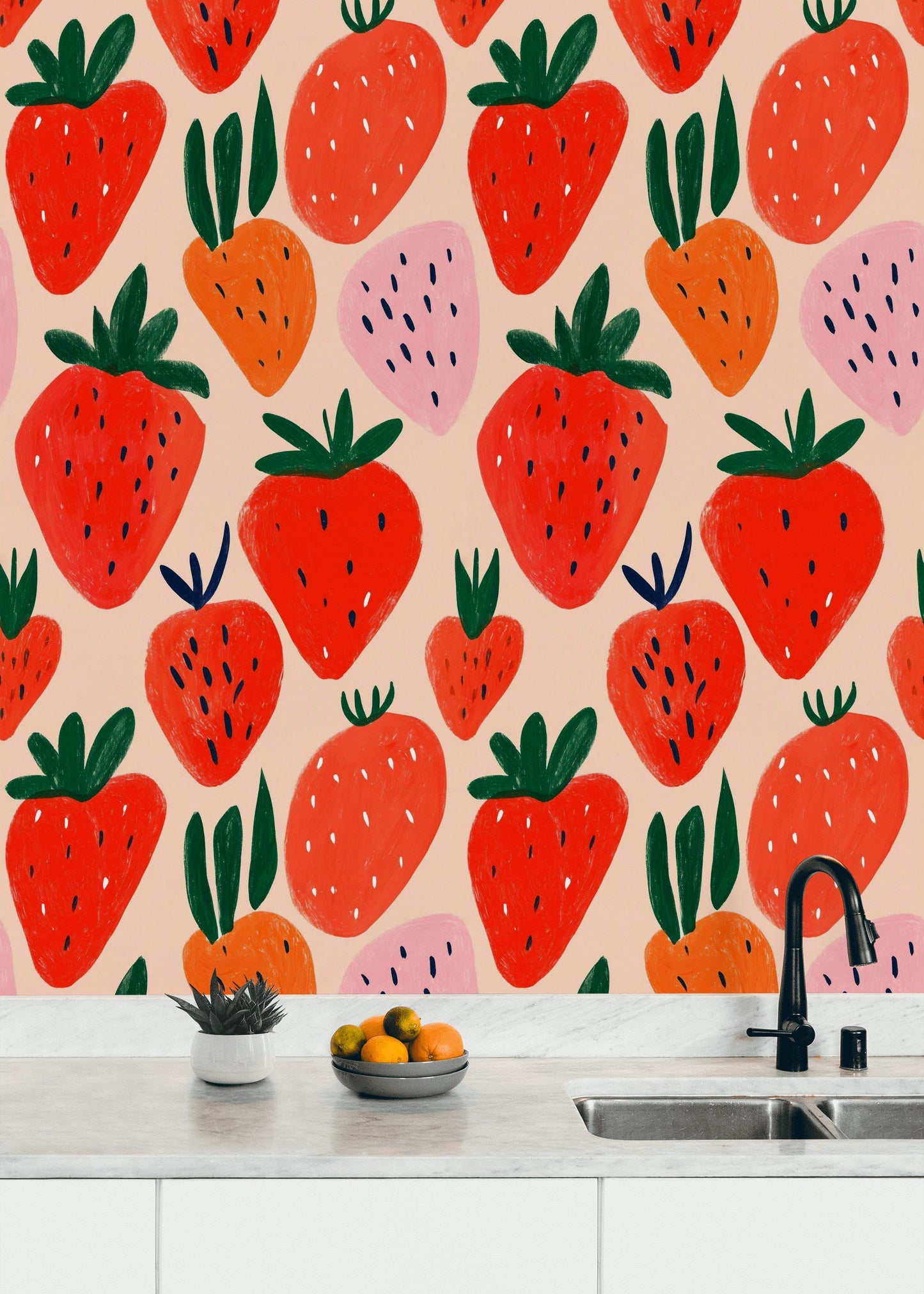 Strawberry Wallpaper Colorful Fruit Modern Wall Mural