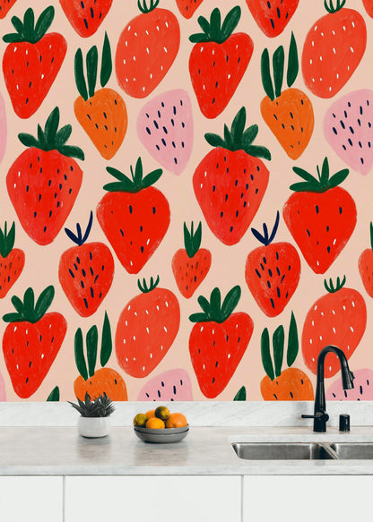 Vibrant Strawberry Pop Art Wallpaper
