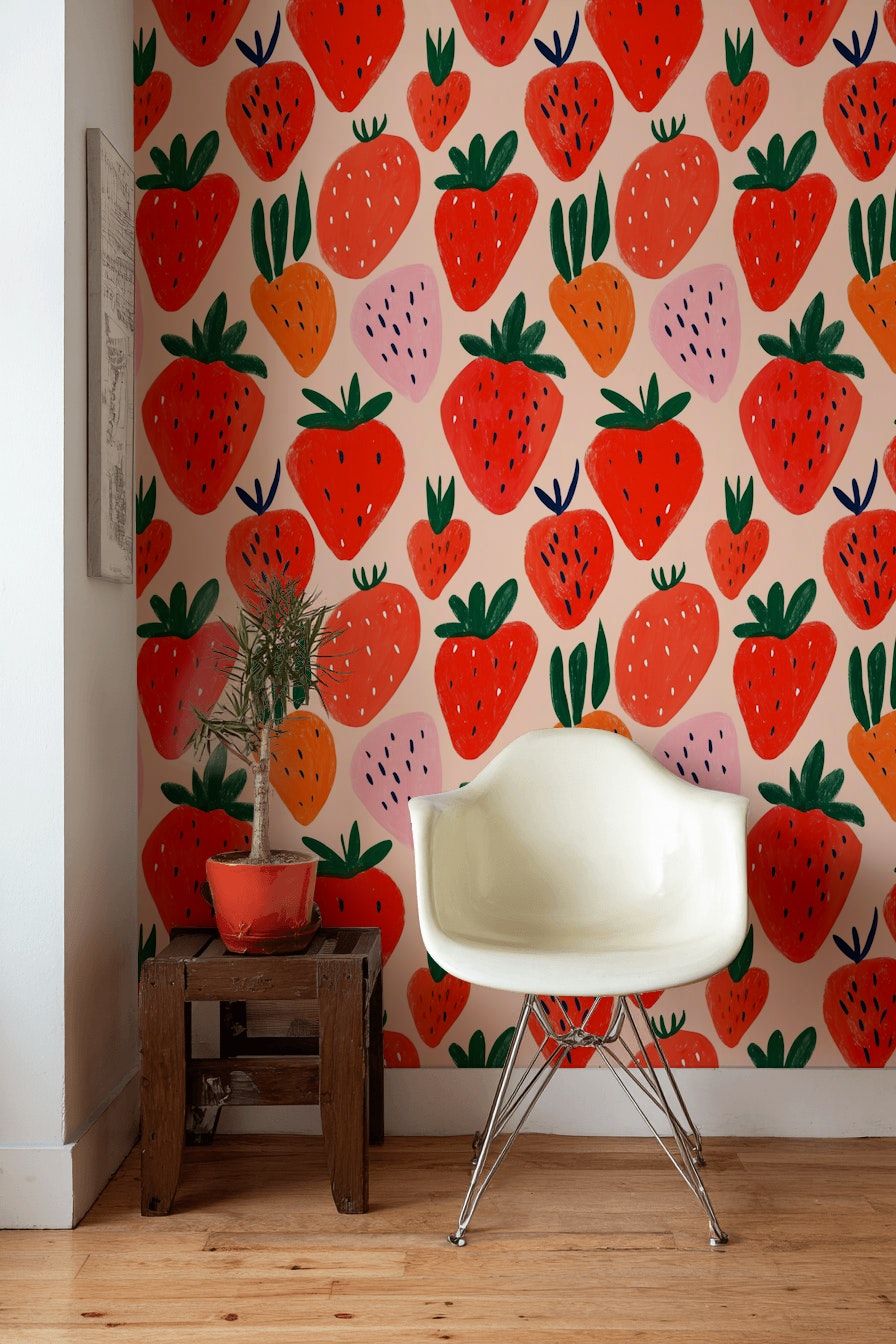 Strawberry Wallpaper Colorful Fruit Modern Wall Mural