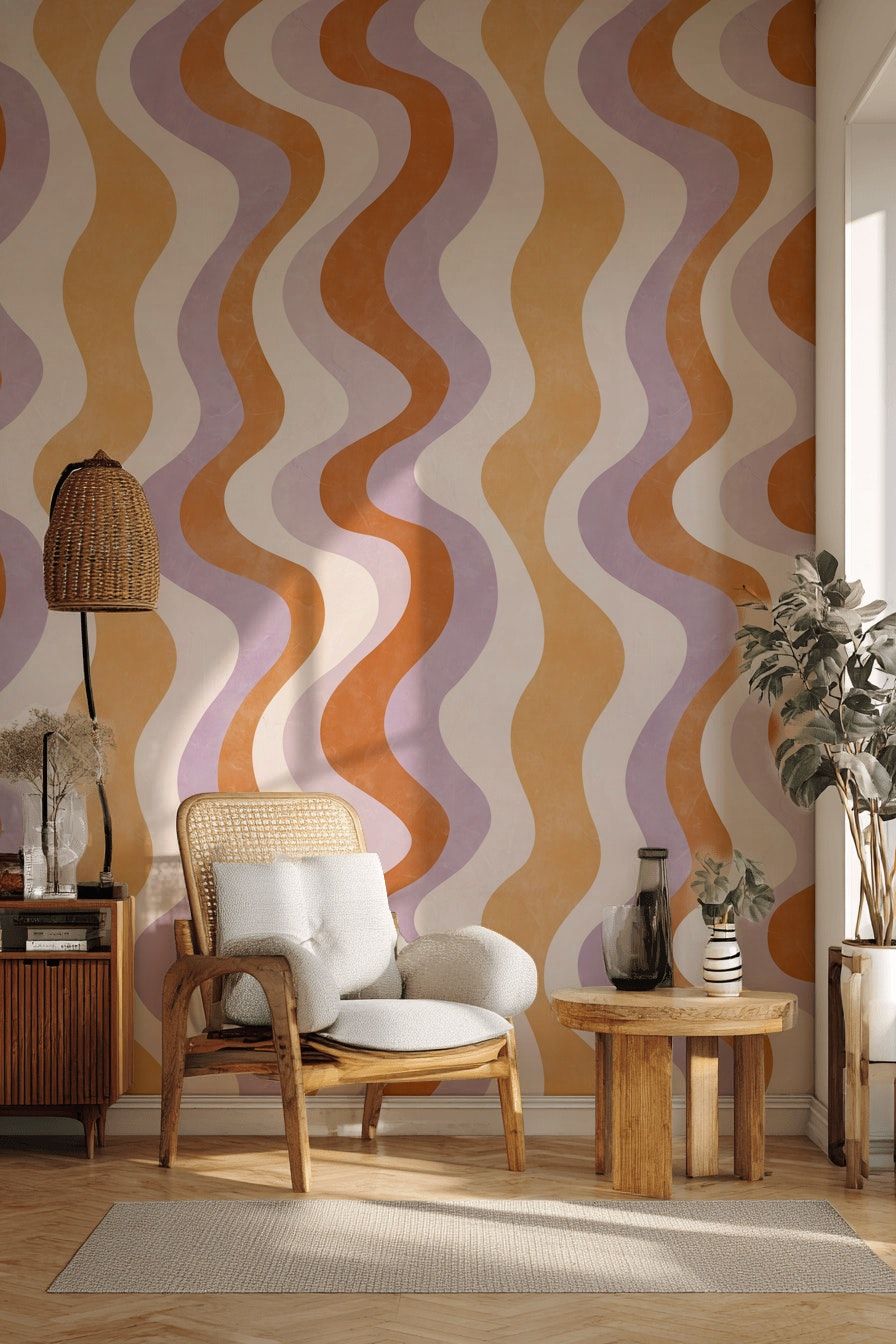 Cream and Orange Retro Wave Abstract Wallpaper