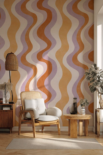 Cream and Orange Retro Wave Abstract Wallpaper