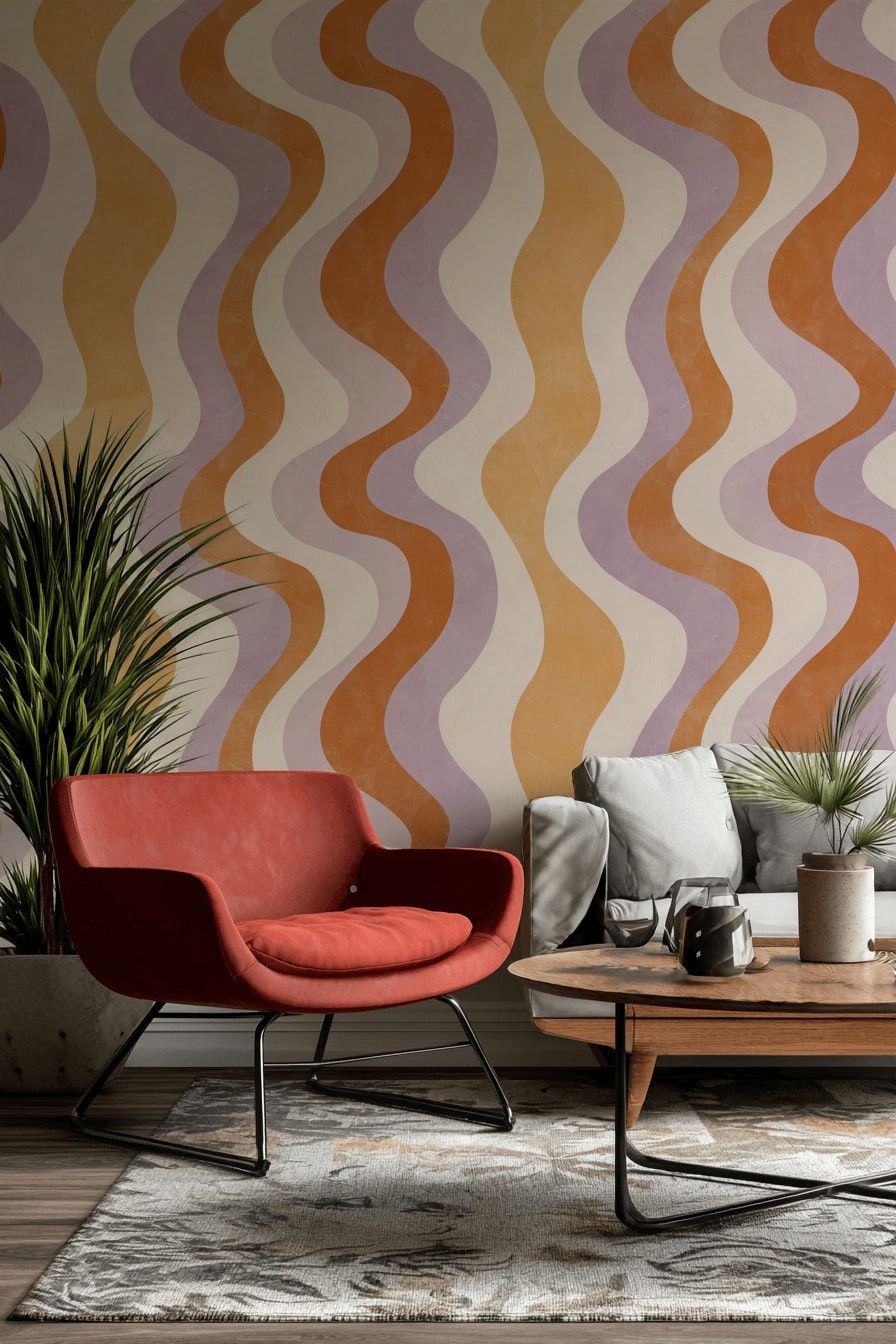 Cream and Orange Retro Wave Abstract Wallpaper