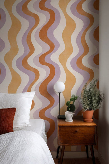Cream and Orange Retro Wave Abstract Wallpaper