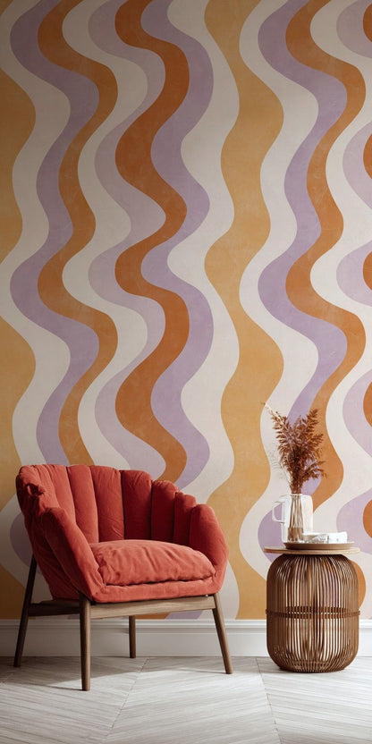 Cream and Orange Retro Wave Abstract Wallpaper