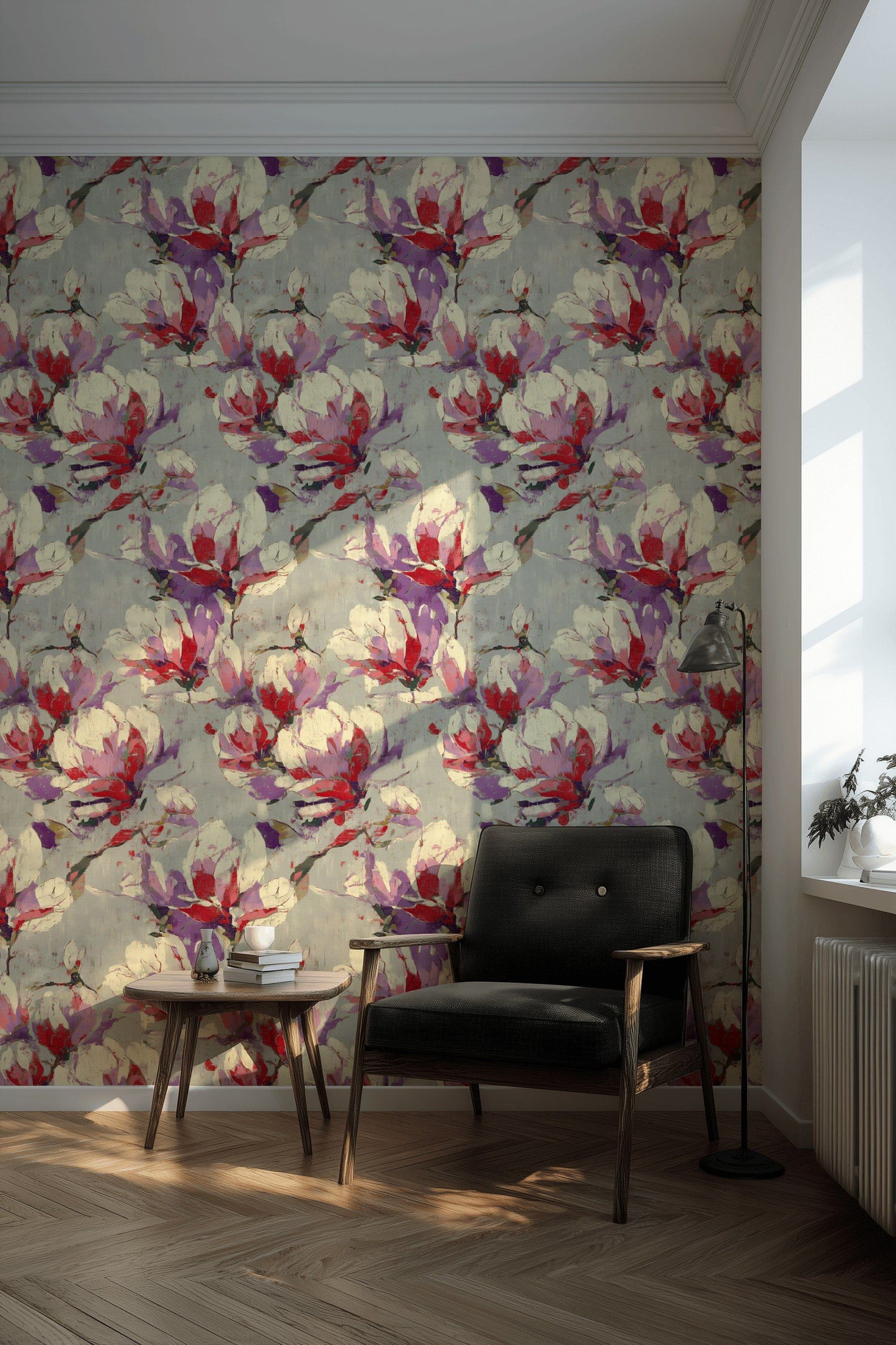 Red And Purple Floral Wallpaper Abstract Wall Mural