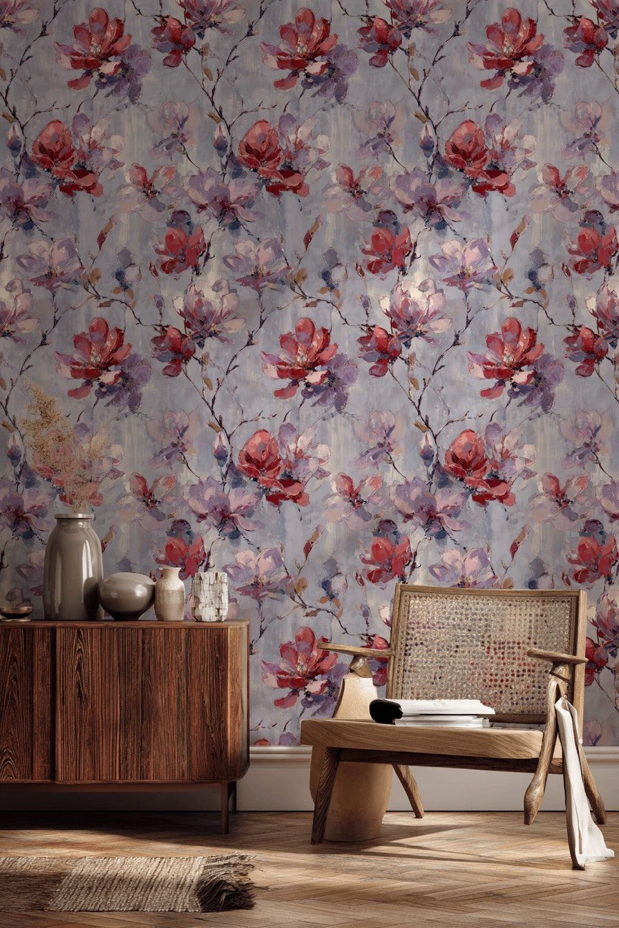 Magnolia Floral Wallpaper Abstract Blossom Wall Mural