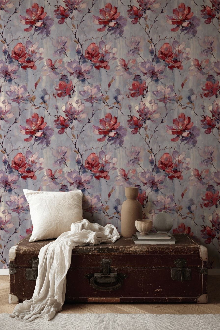 Magnolia Floral Wallpaper Abstract Blossom Wall Mural
