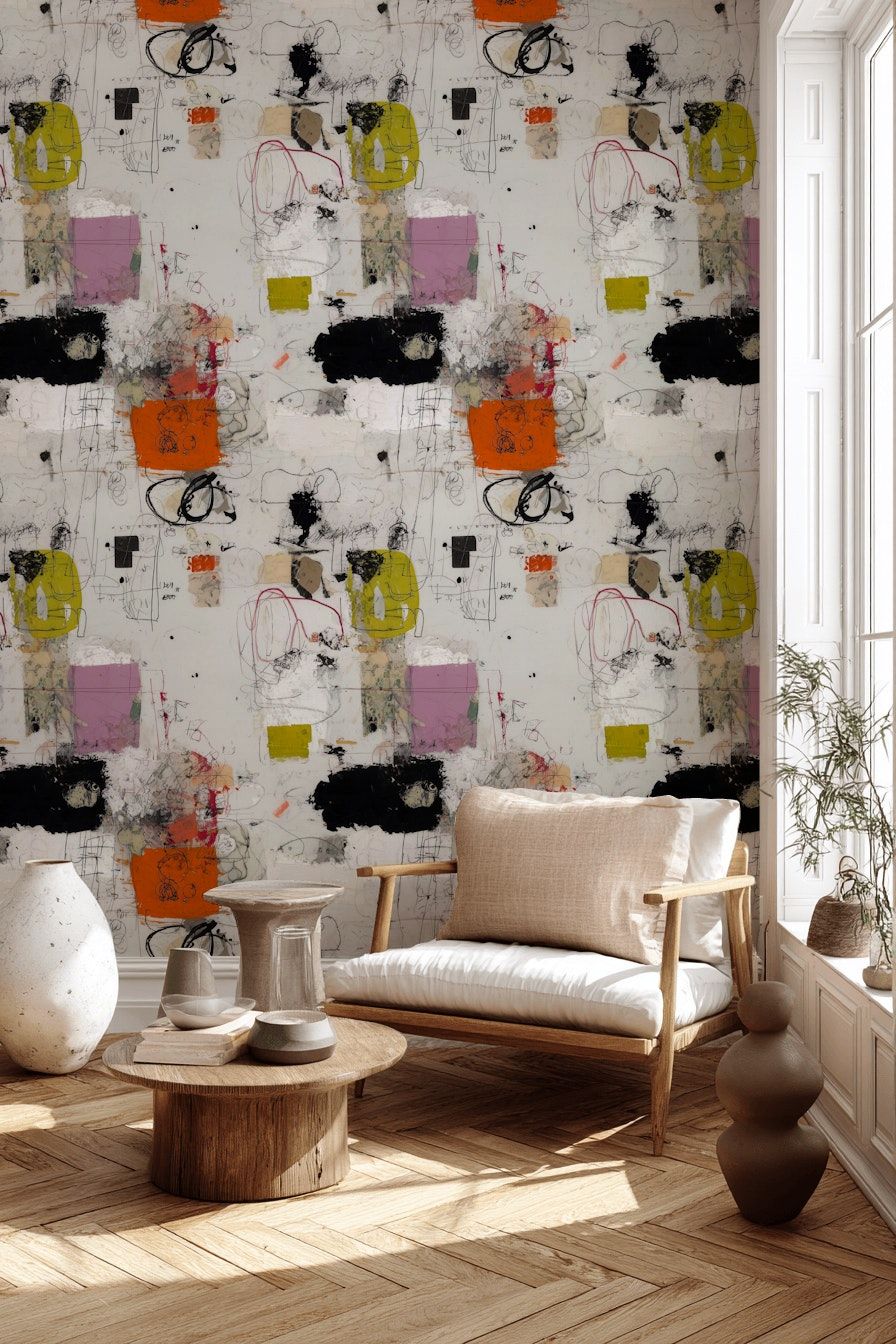 White Multicolor Abstract Expression Wallpaper