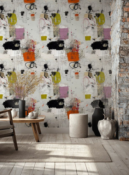 White Multicolor Abstract Expression Wallpaper