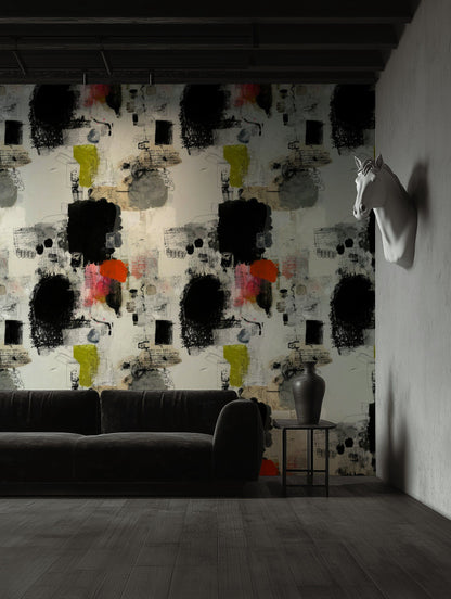 Cream and Black Abstract Mid-Century Vibe Wallpaper