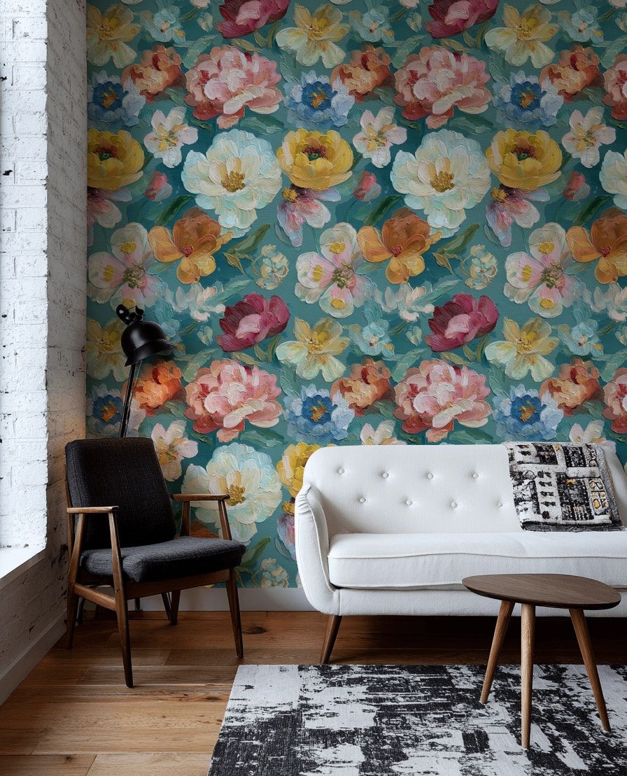 Oil Painting Floral Wallpaper Colorful Wall Mural