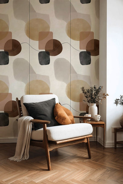 Neutral Beige and Brown Abstract Shapes Wallpaper