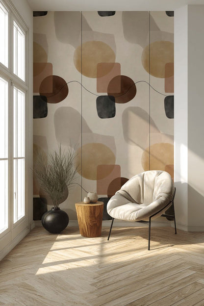 Neutral Beige and Brown Abstract Shapes Wallpaper