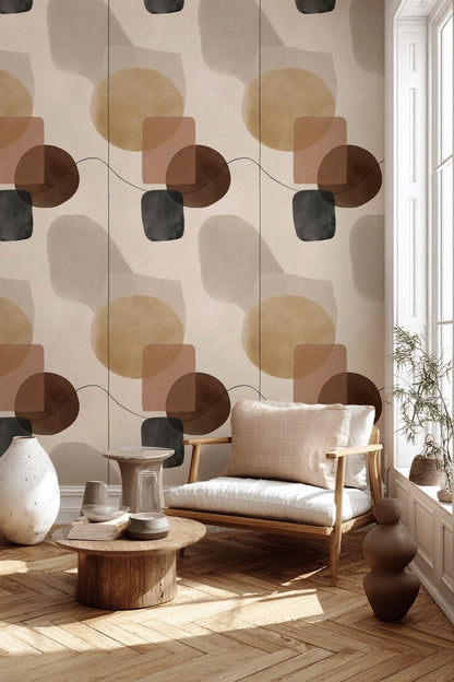 Neutral Beige and Brown Abstract Shapes Wallpaper