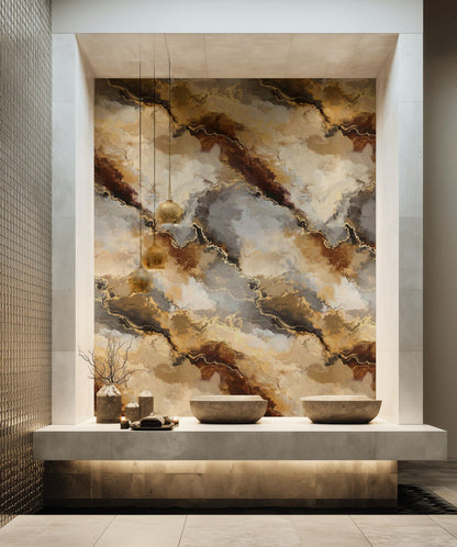 Rich Earth Tone Abstract Marble Wallpaper