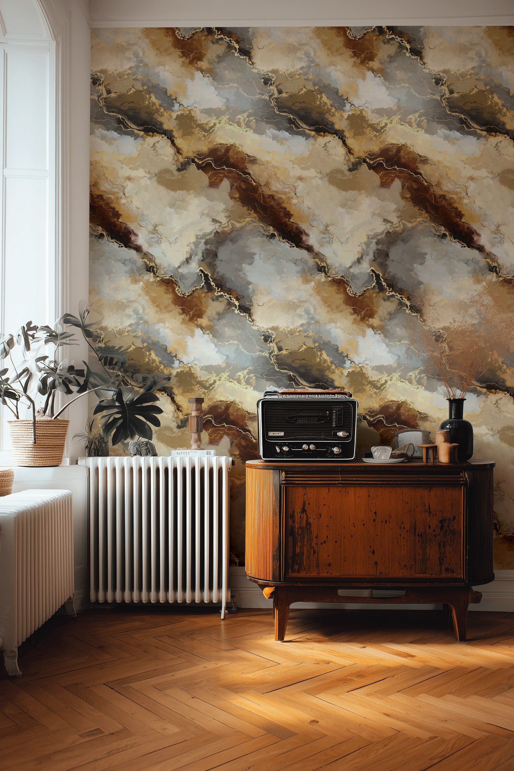Rich Earth Tone Abstract Marble Wallpaper