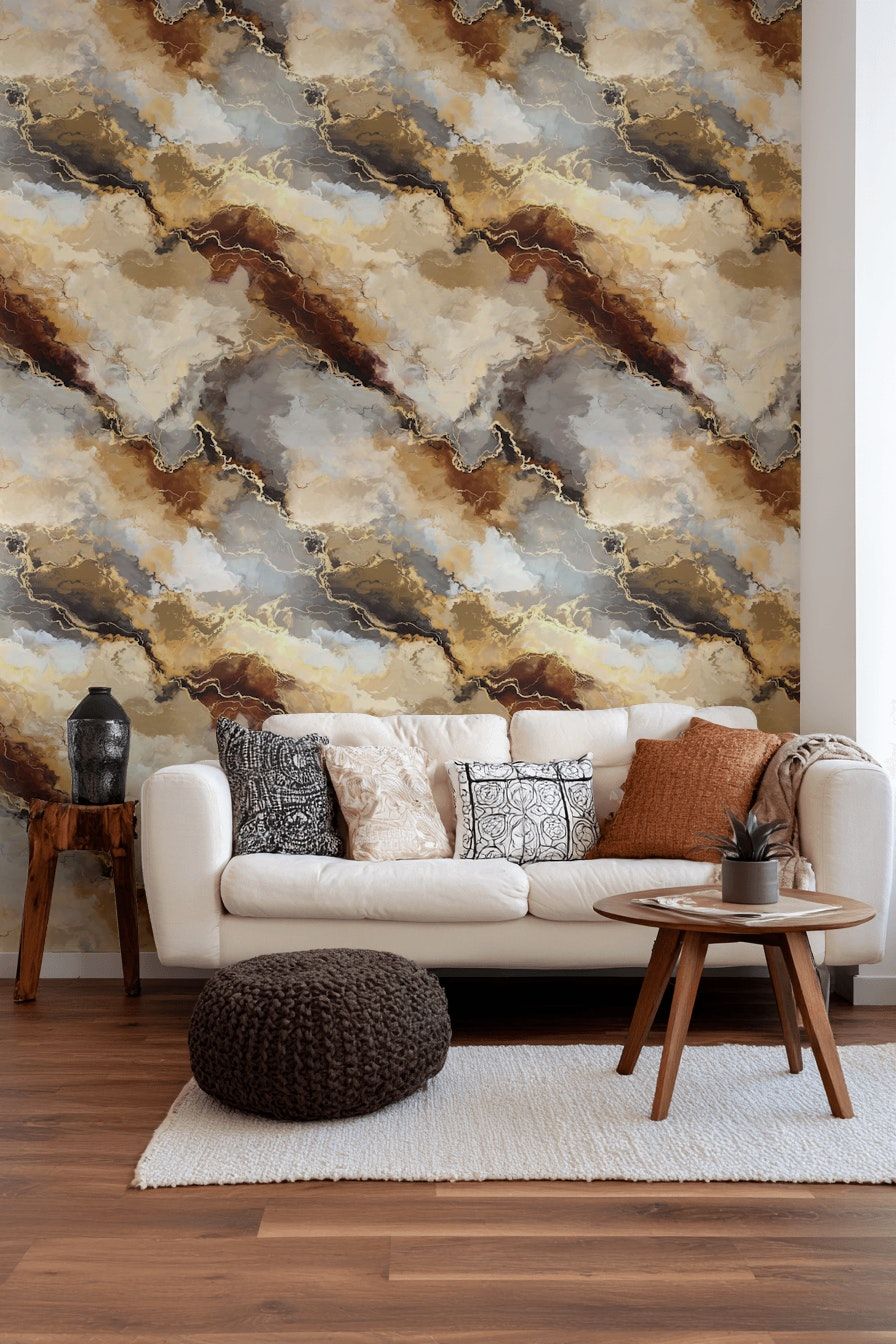 Rich Earth Tone Abstract Marble Wallpaper