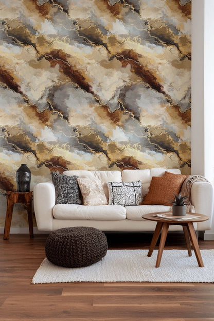 Rich Earth Tone Abstract Marble Wallpaper