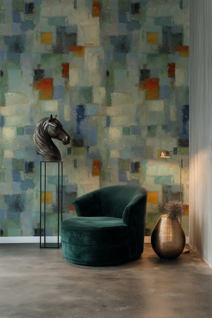 Muted Blue and Green Abstract Geometric Wallpaper
