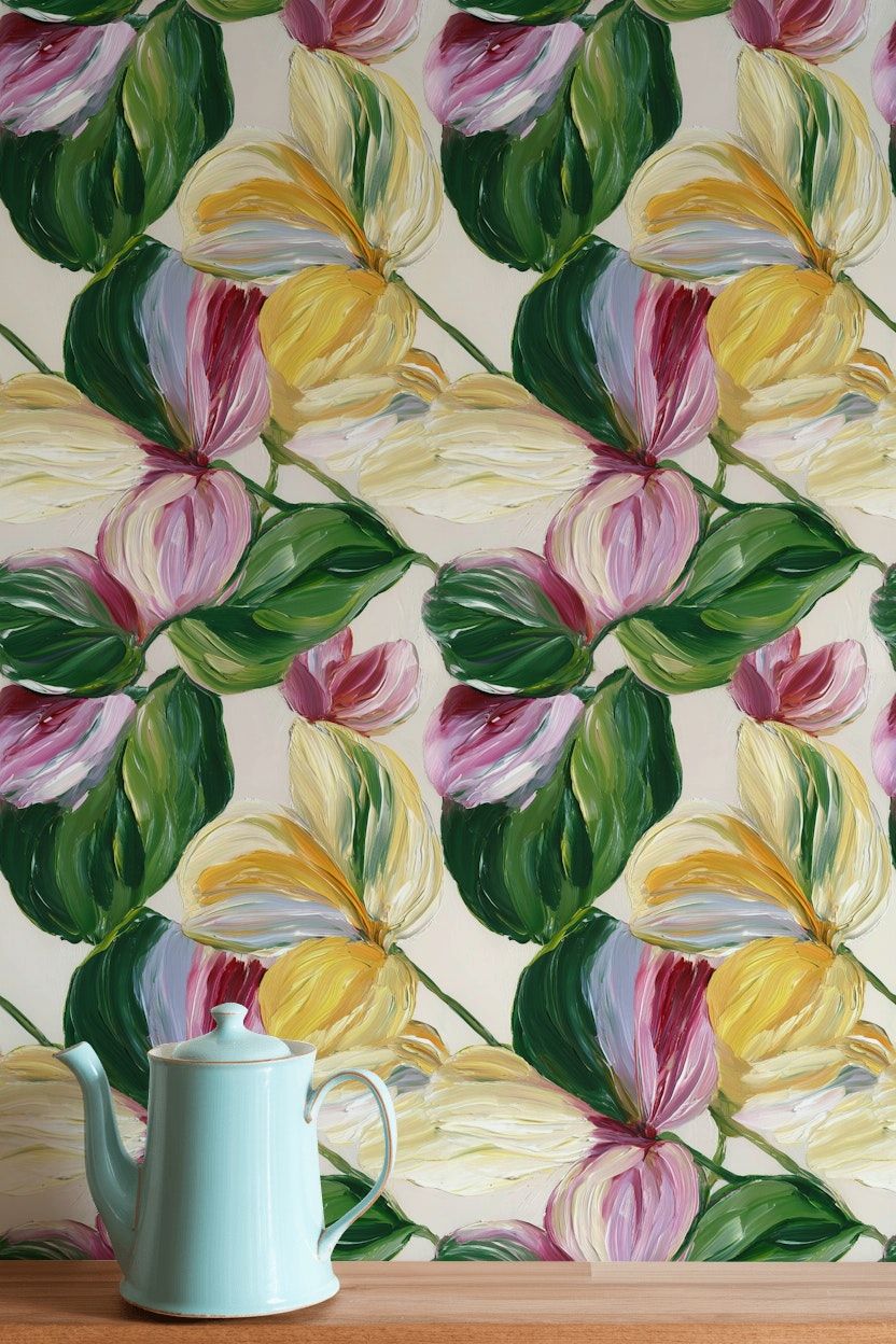 Abstract Floral Wallpaper Oil Paint Wall Mural