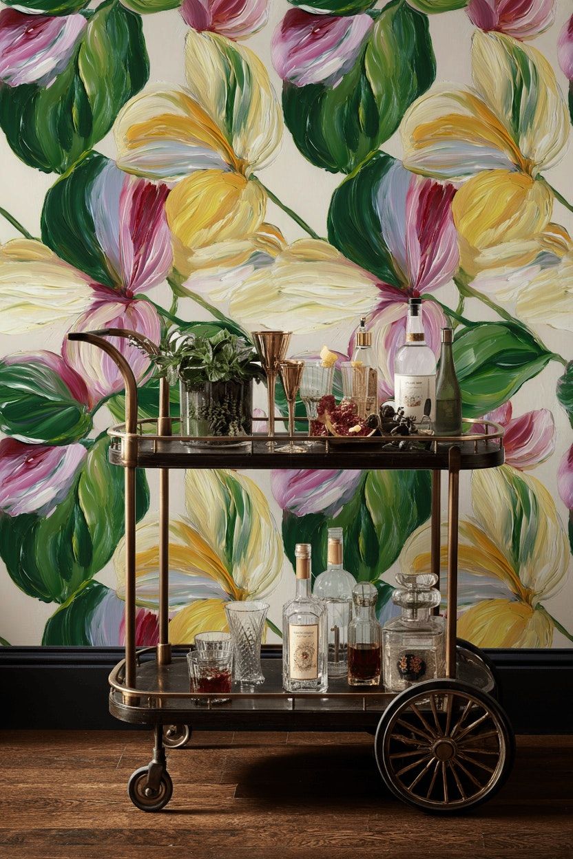 Abstract Floral Wallpaper Oil Paint Wall Mural