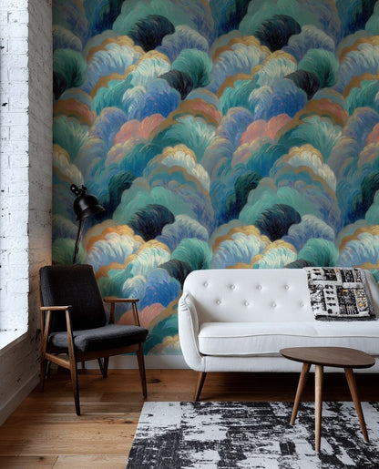 Vibrant Multicolor Abstract Wave Pattern Wallpaper