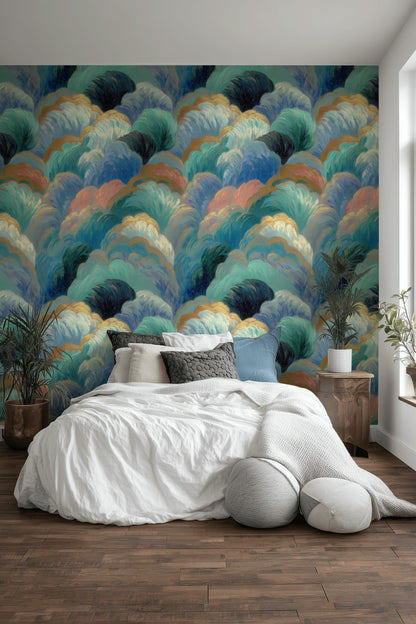Vibrant Multicolor Abstract Wave Pattern Wallpaper