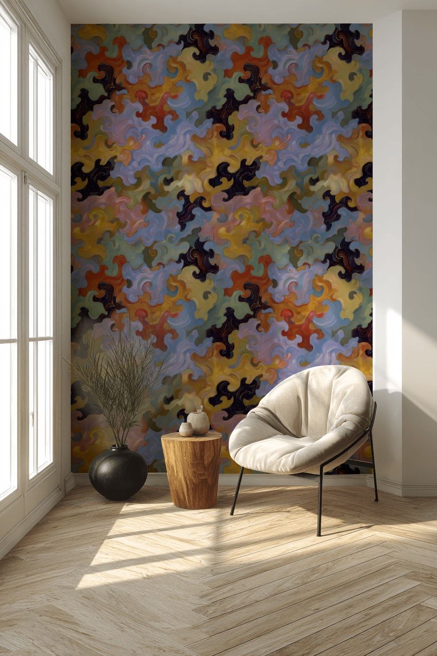 Multicolor Abstract Swirl Pattern Wallpaper