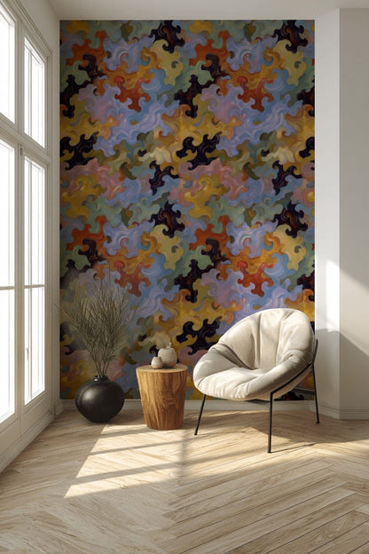 Multicolor Abstract Swirl Pattern Wallpaper