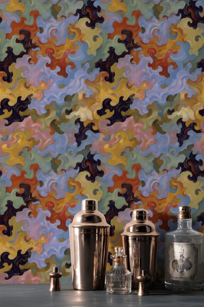 Multicolor Abstract Swirl Pattern Wallpaper
