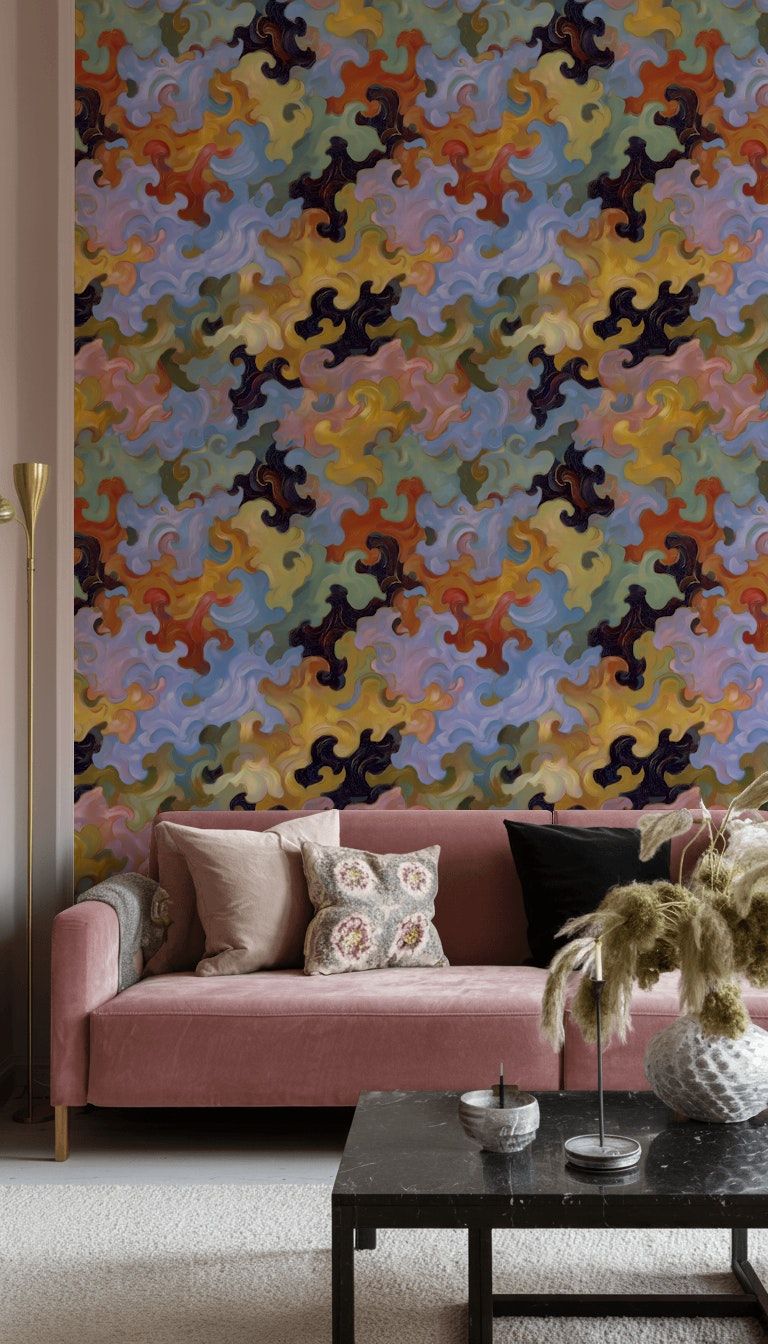 Multicolor Abstract Swirl Pattern Wallpaper