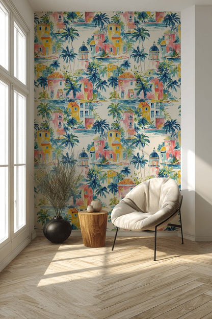 Multicolor Tropical Villa Architecture Wallpaper