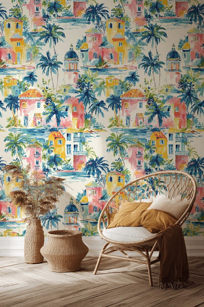 Multicolor Tropical Villa Architecture Wallpaper