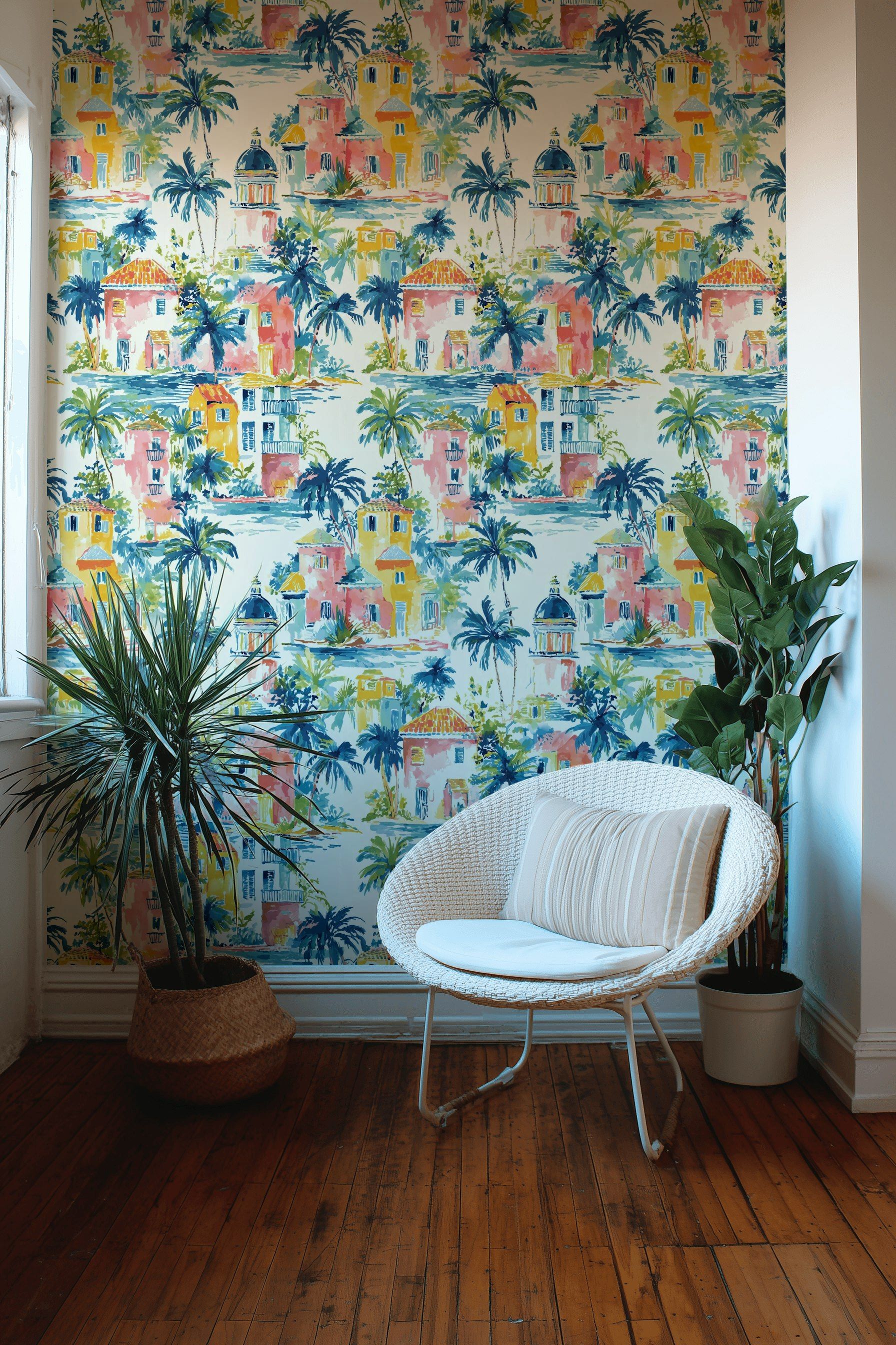 Multicolor Tropical Villa Architecture Wallpaper