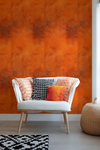 Rustic Orange Textured Concrete Wallpaper