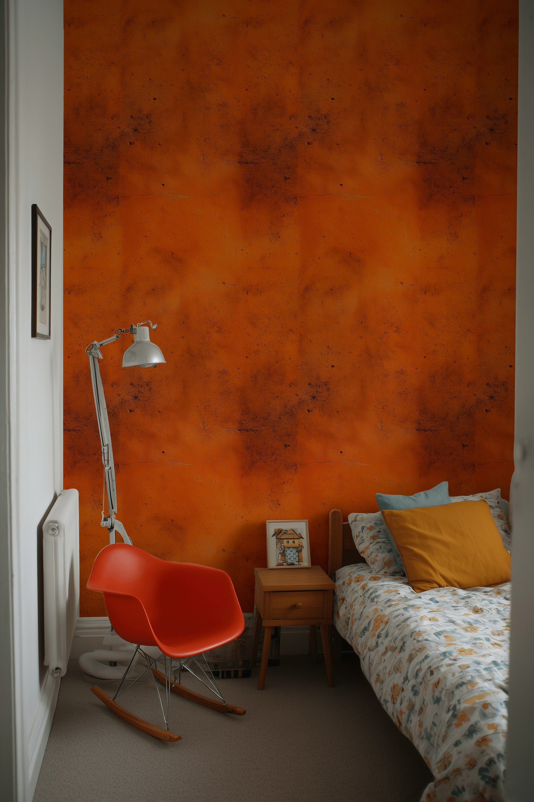 Rustic Orange Textured Concrete Wallpaper