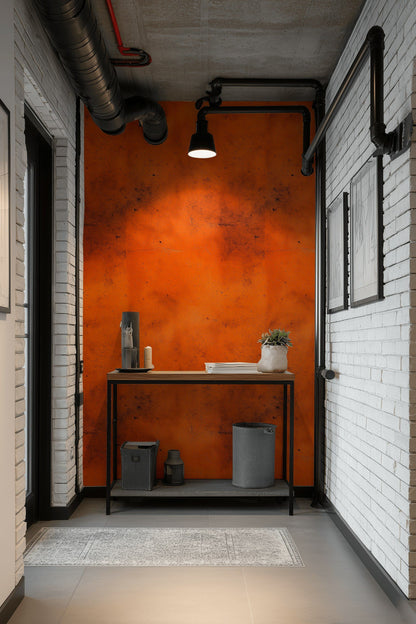 Rustic Orange Textured Concrete Wallpaper