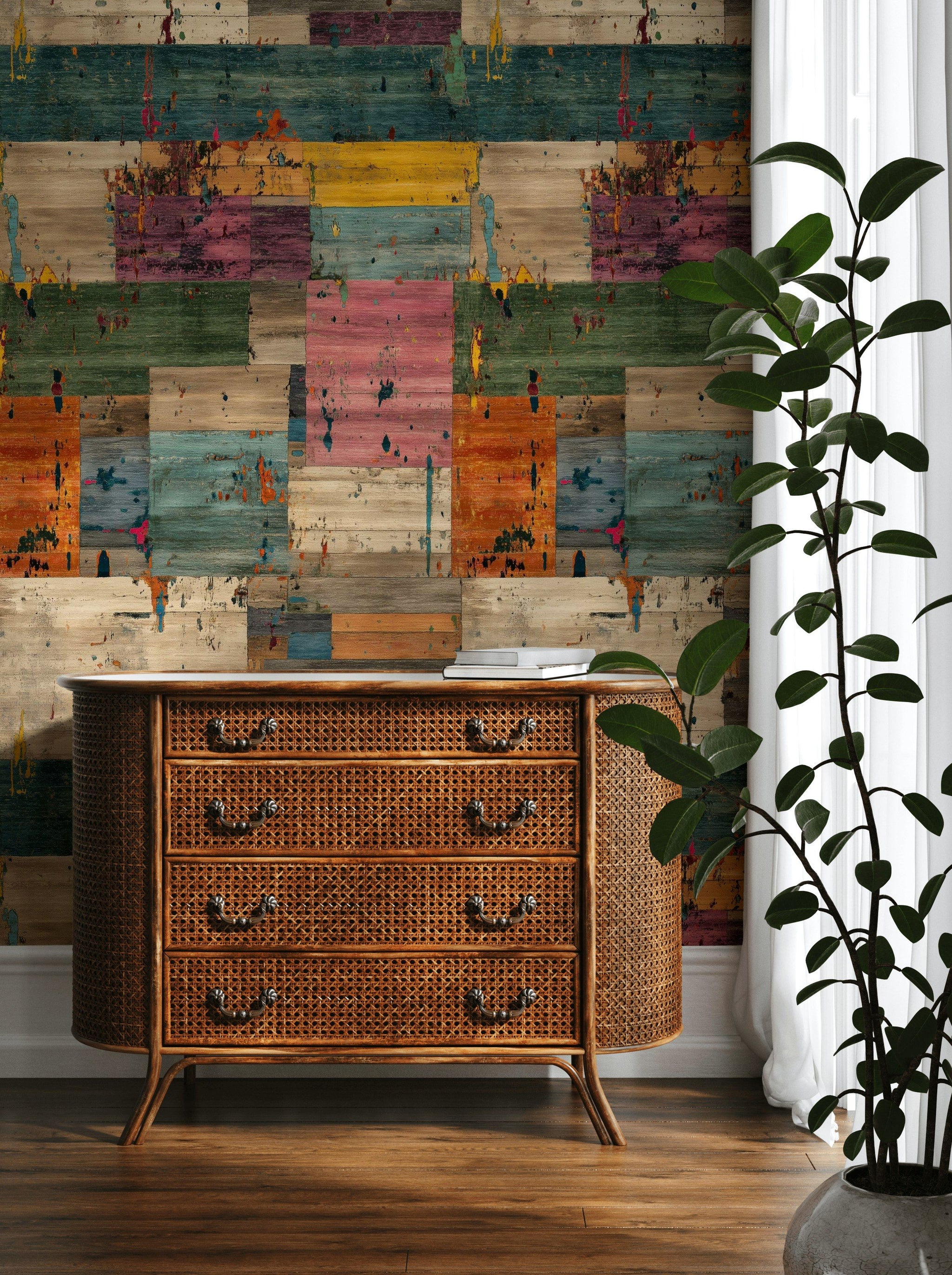 Rustic Multicolor Abstract Timber Wallpaper