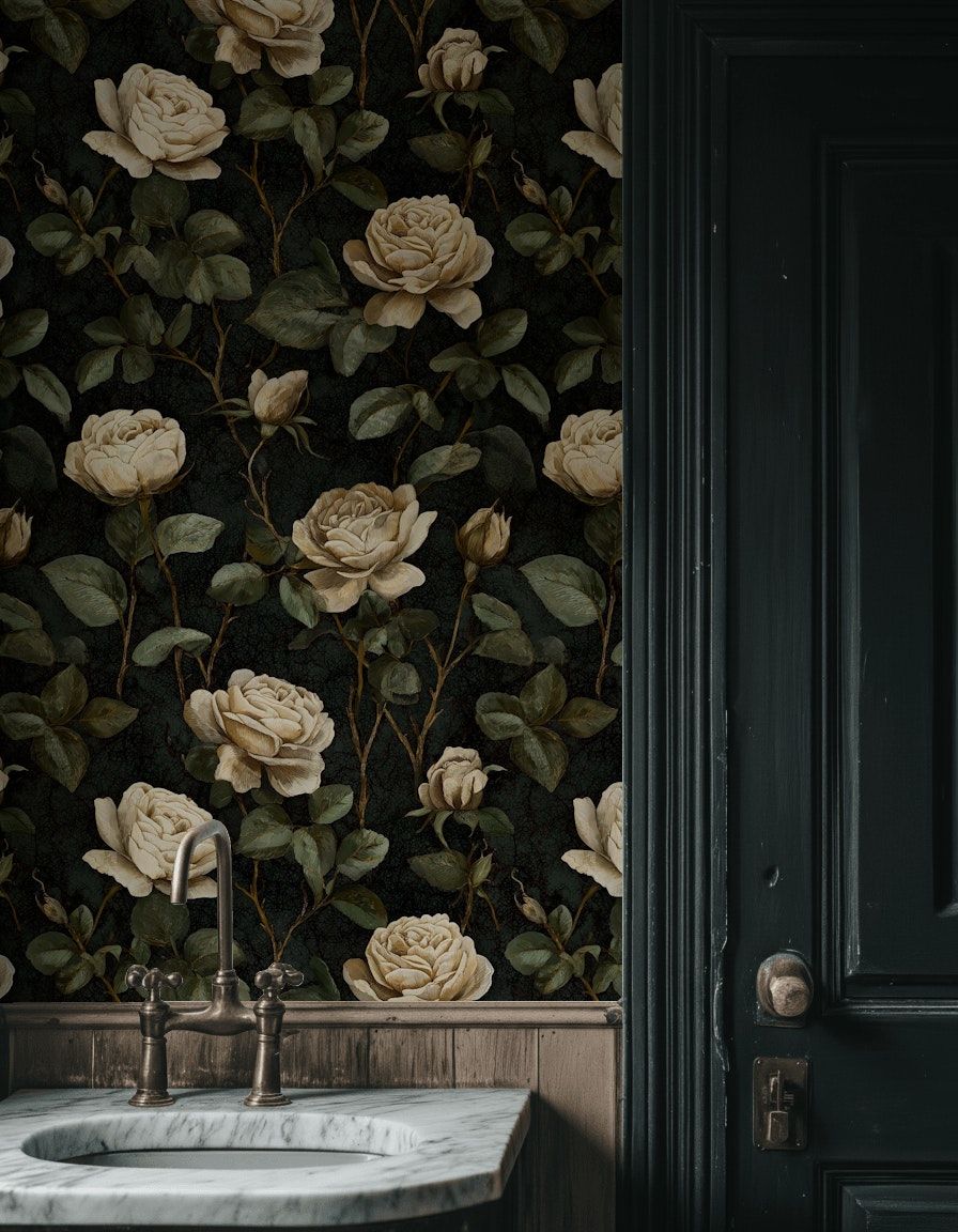 Vintage Rose Wallpaper Botanical Dark Floral Wall Mural