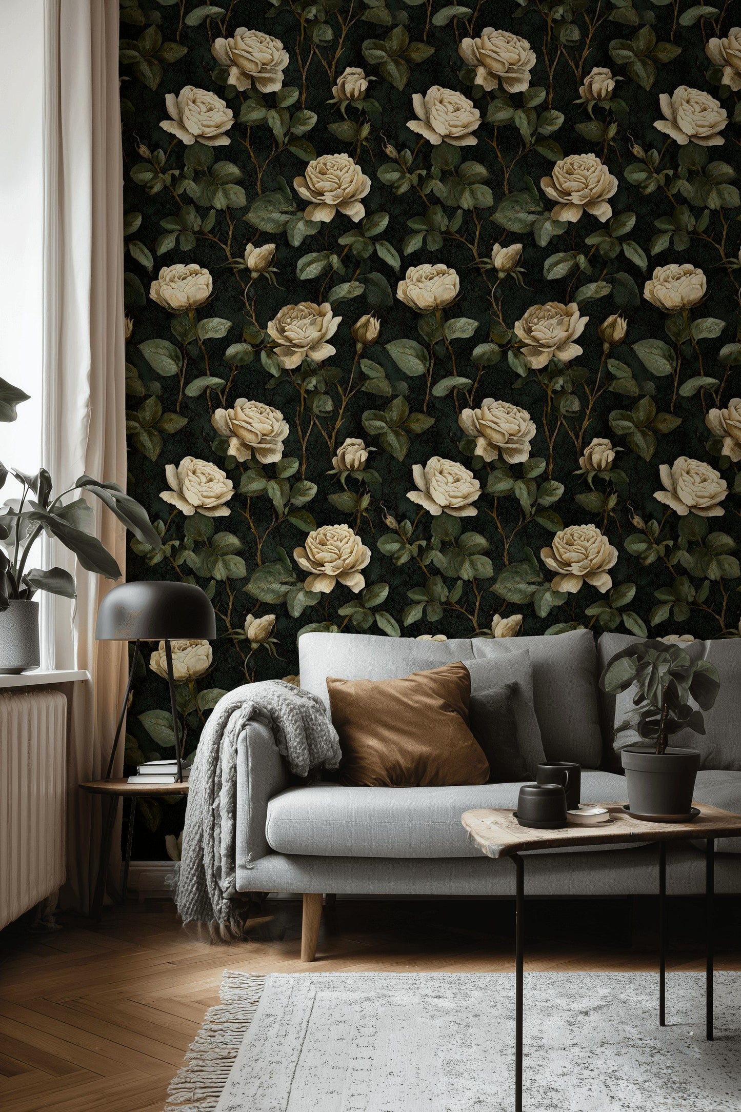 Vintage Rose Wallpaper Botanical Dark Floral Wall Mural