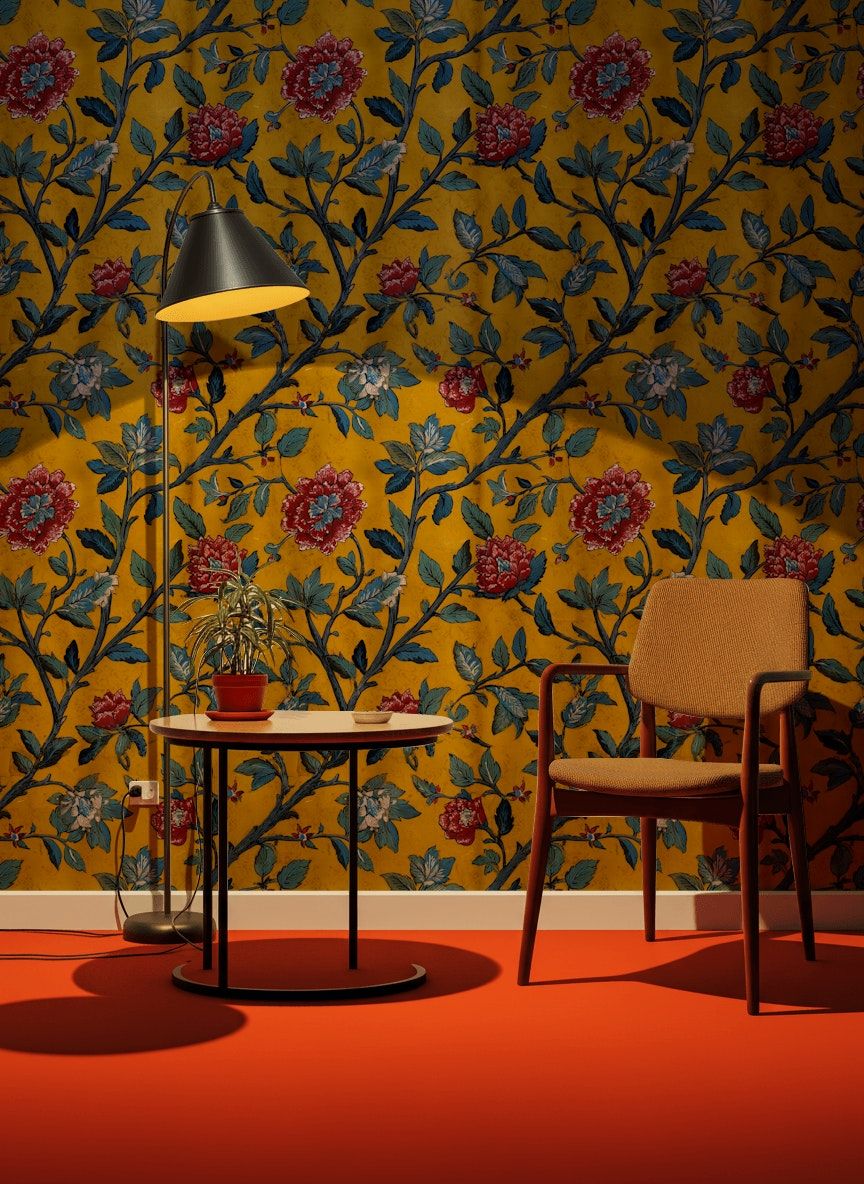 Botanical Floral Wallpaper Vintage Yellow Wall Mural