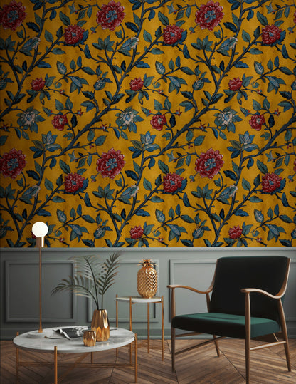 Bright Yellow and Red Floral Rose Wallpaper