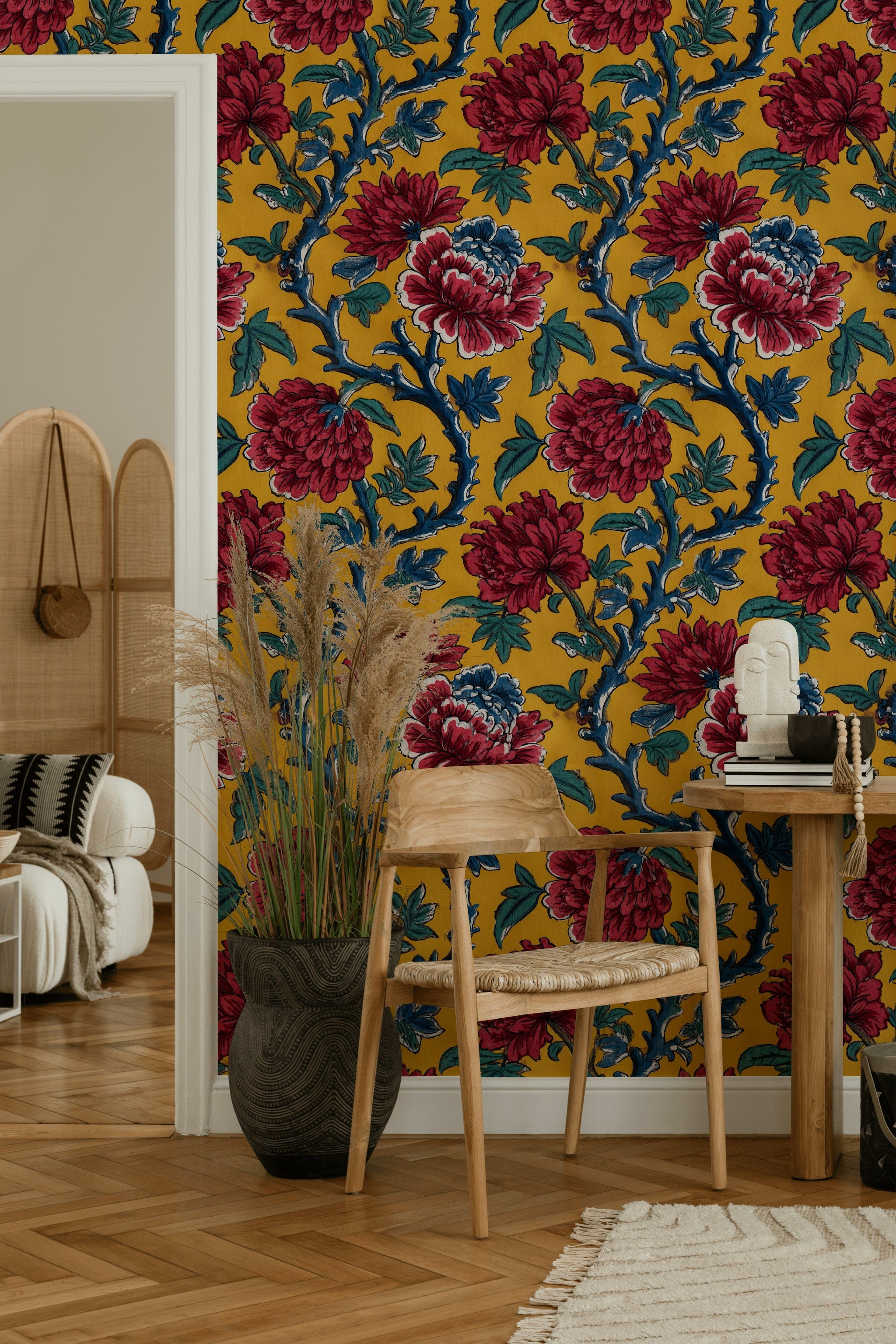 Golden Look Yellow Bold Floral Wallpaper