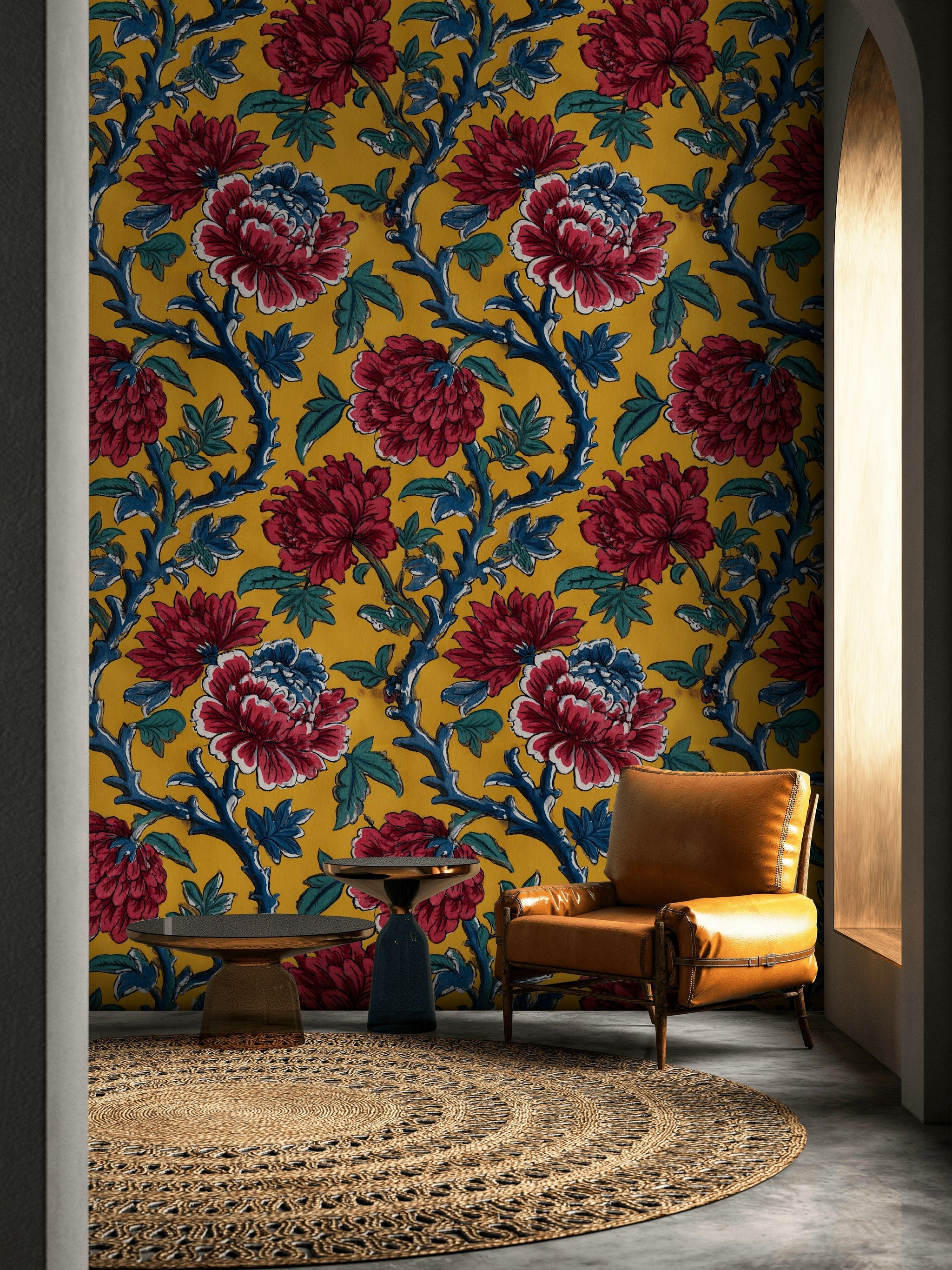 Golden Look Yellow Bold Floral Wallpaper