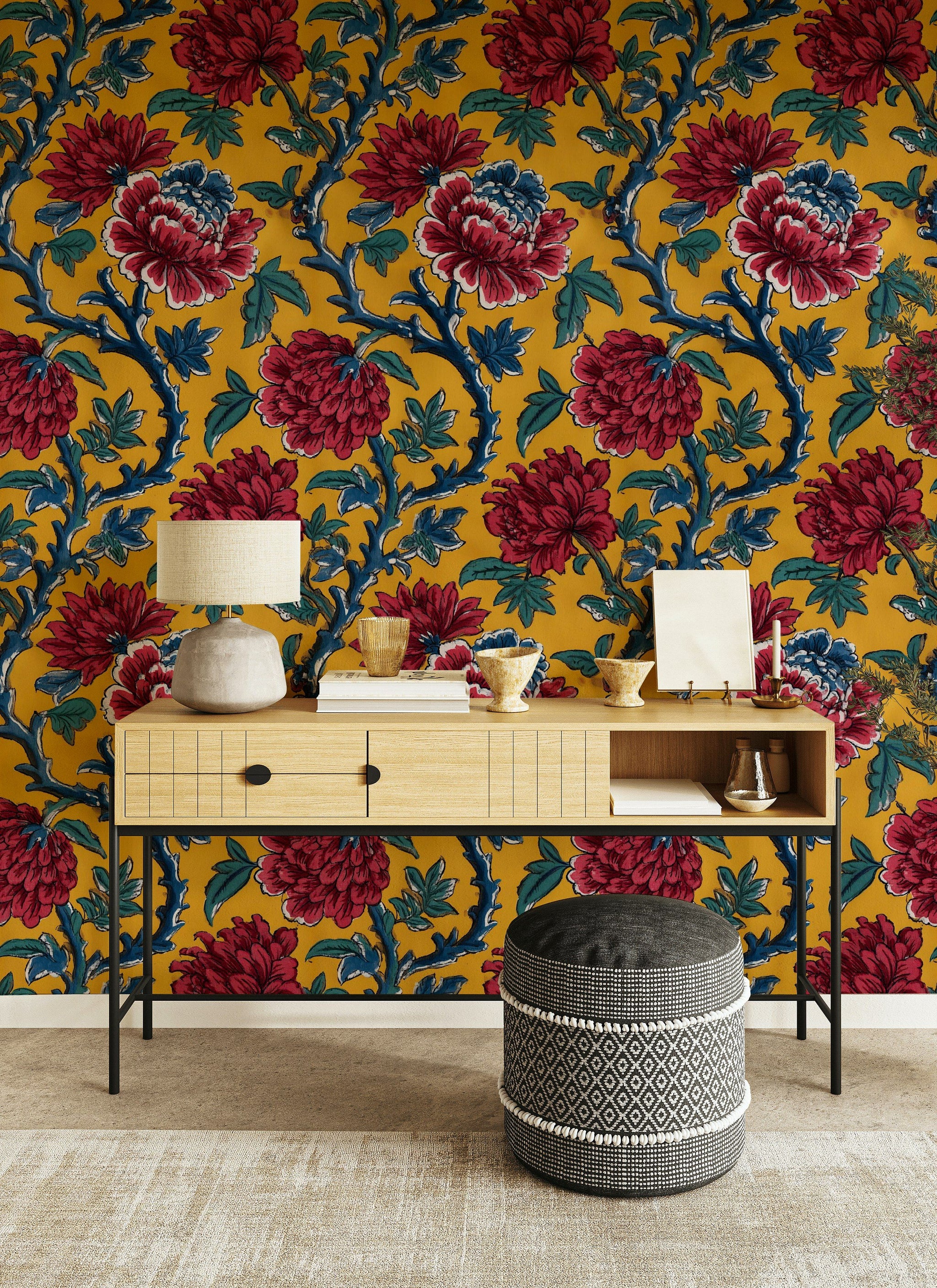 Golden Look Yellow Bold Floral Wallpaper