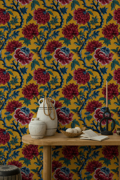 Golden Look Yellow Bold Floral Wallpaper