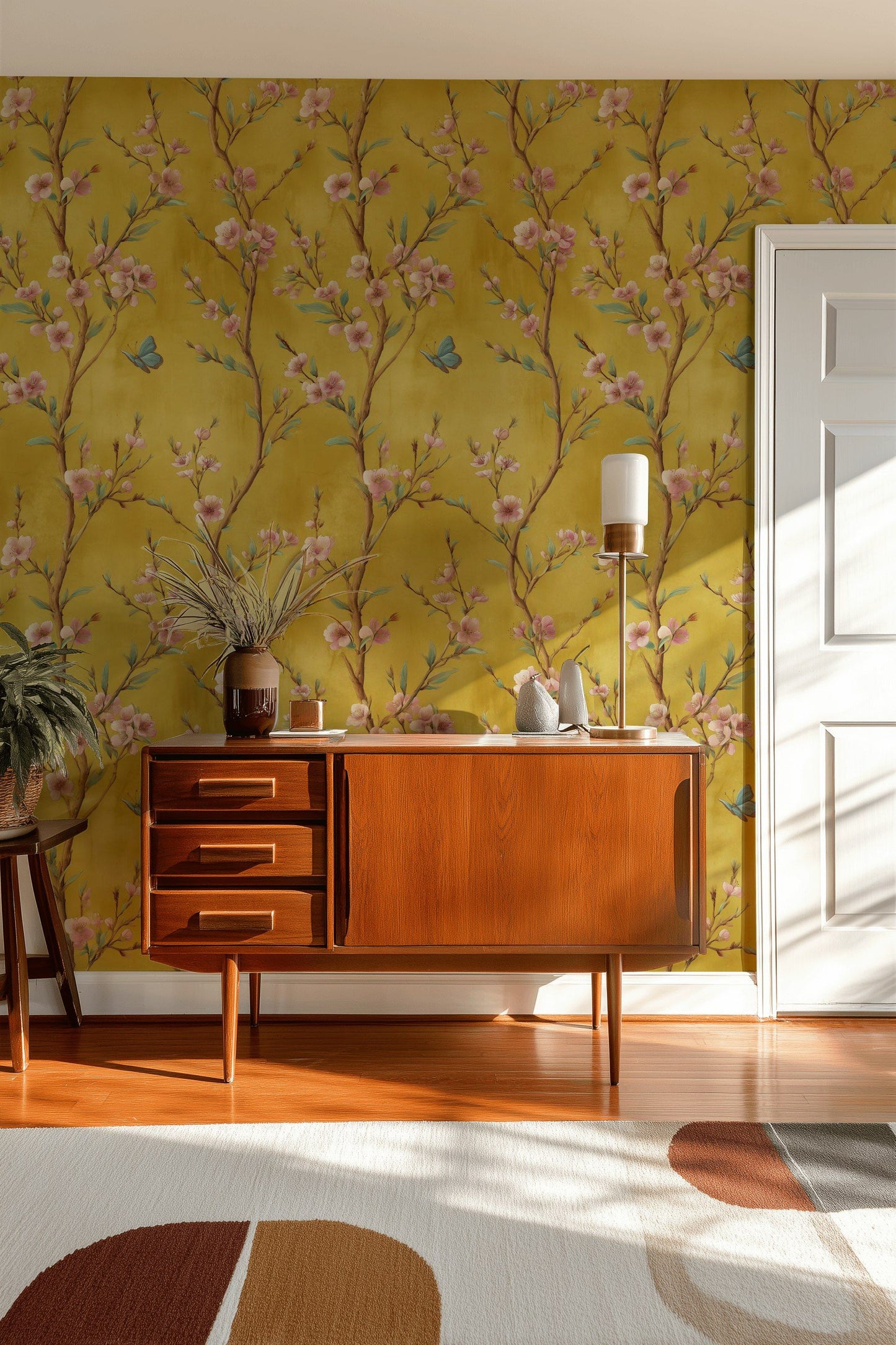Golden Look Blossom Wallpaper Floral Chinoiserie Wall Mural