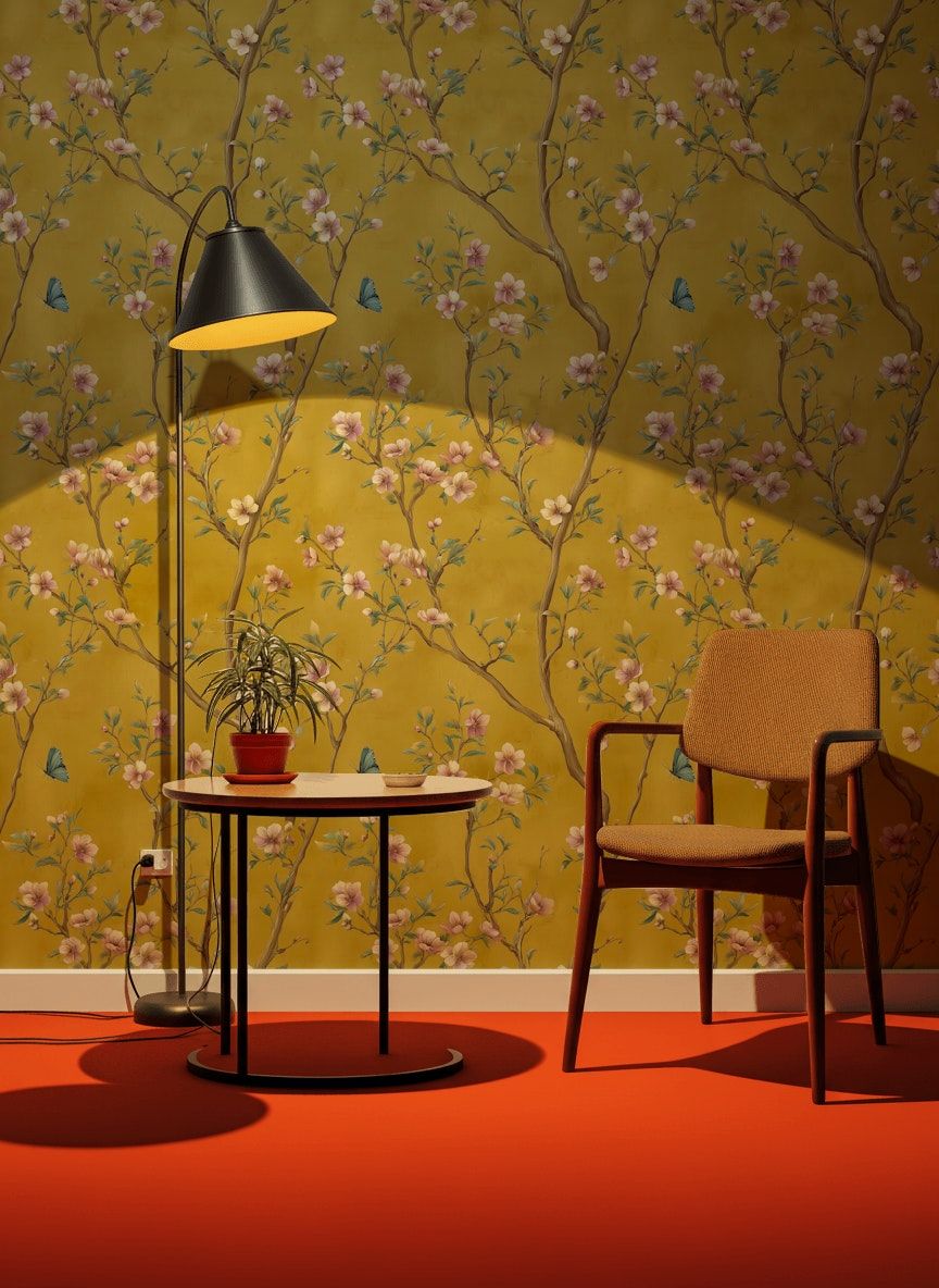 Chinoiserie Floral Wallpaper Yellow Blossom Wall Mural