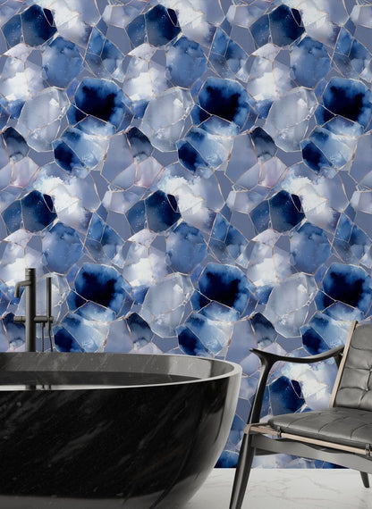 Abstract Blue and White Geometric Wallpaper