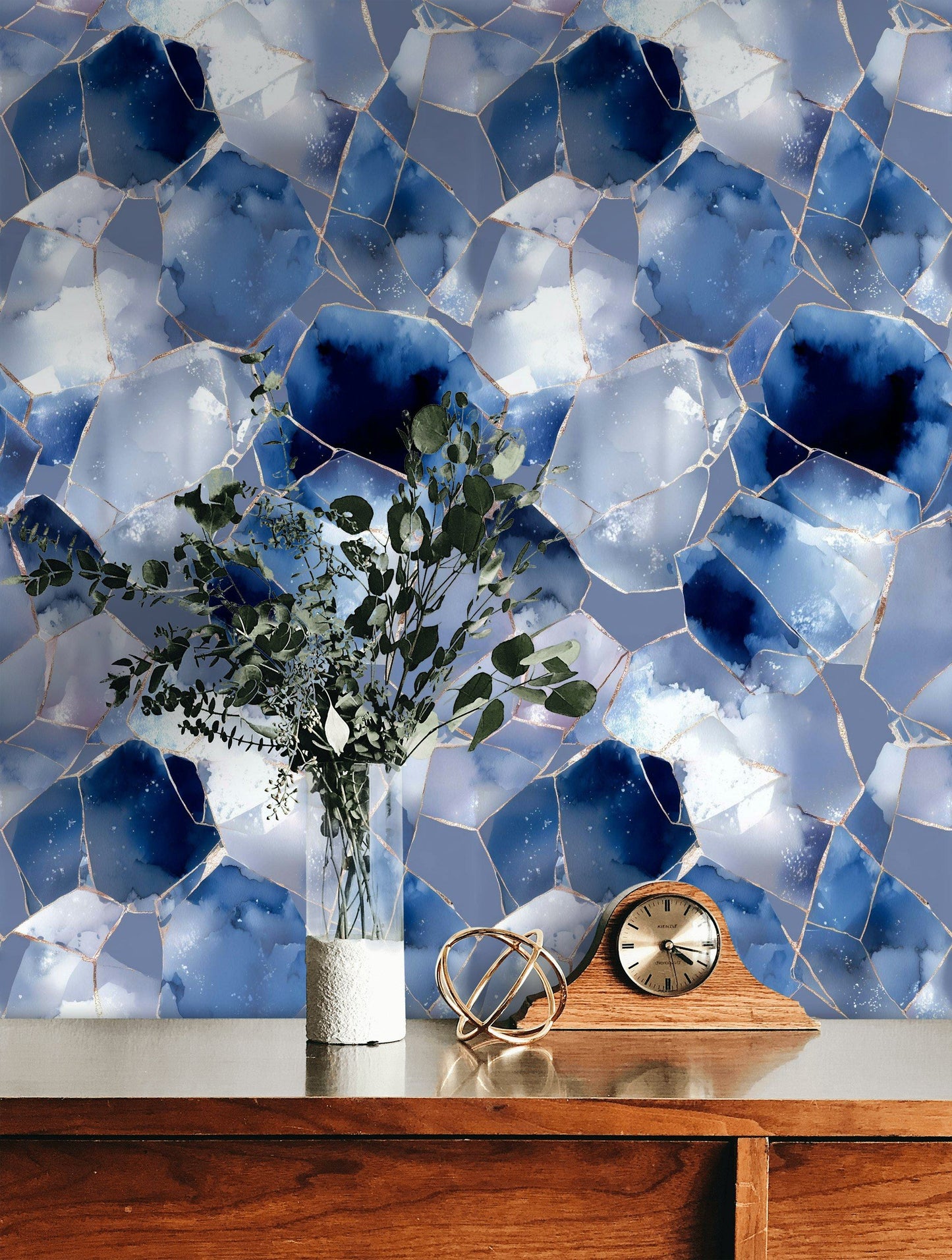 Blue Abstract Marble Wallpaper Navy Geometric Wall Mural